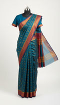 Peacock Blue Motif Cotton Saree