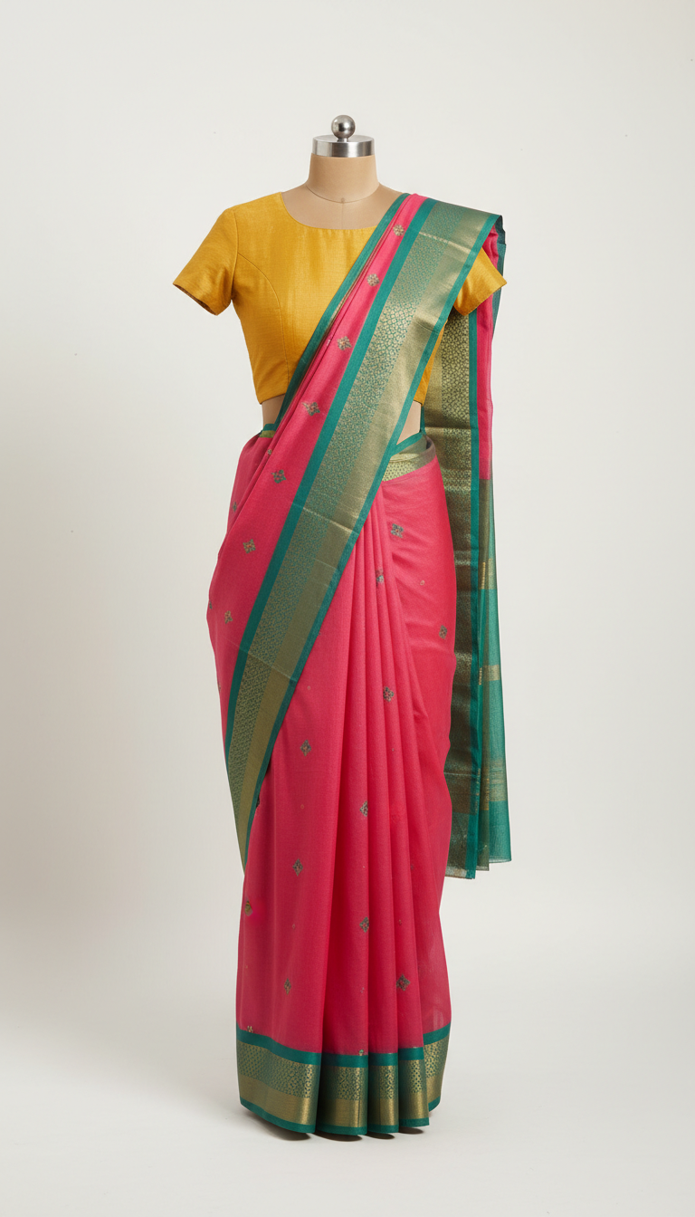 Rani Pink Heritage Cotton Saree